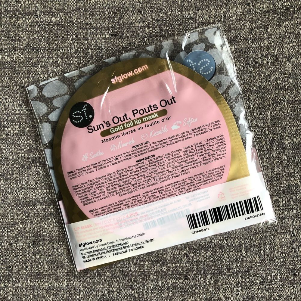 SFGLOW Sun’s Out, Pouts Out Gold Foil Lip Mask x4 - Picture 3 of 4